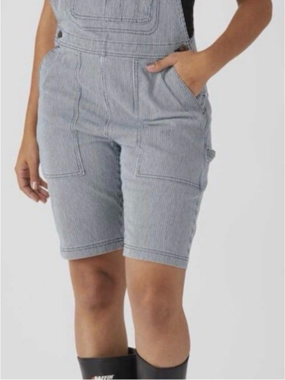 Duluth Trading Bibs Railroad Pin Stripe Rootstock Gardening Shorts Overalls L - Picture 5 of 16